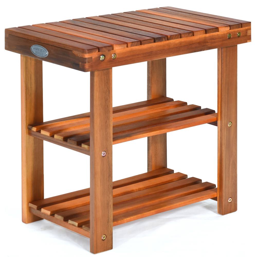 Costway Acacia Wood Shoe Rack Bench 3-Tier Shoe Organizer 50x28x45cm in Brown 4
