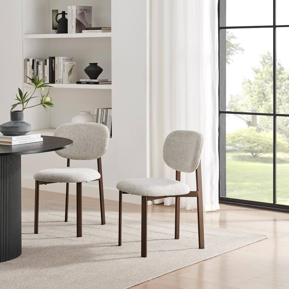 FurnitureboxUK 2x Mirelle Grey / Beige Fabric Dining Chairs Bronze Legs