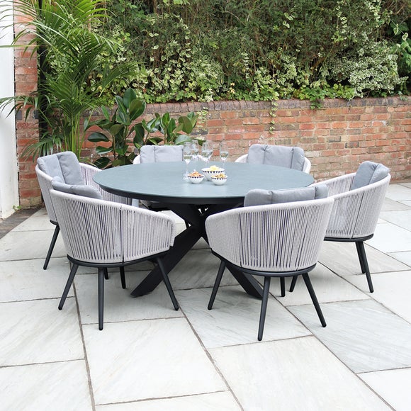 Aspen Ceramic Top Outdoor Dining Table with 6 Chairs