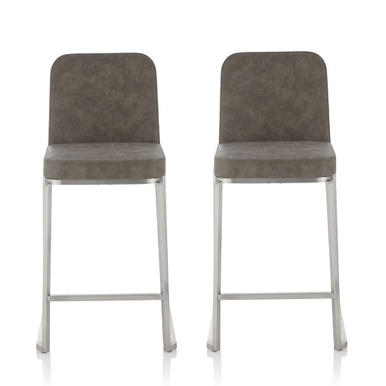 Beckett Retro Bar Stool In Grey Faux Leather In A Pair