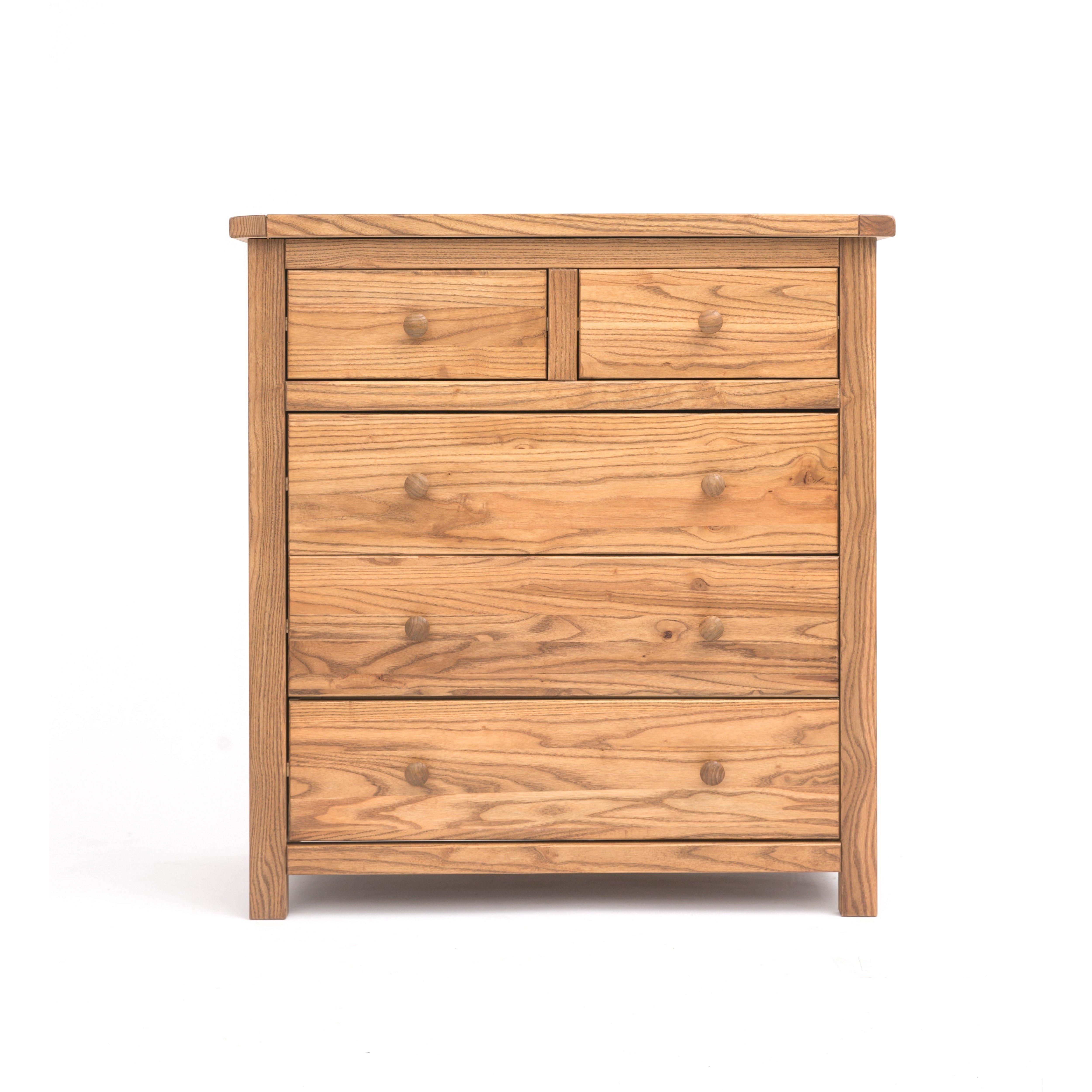Cabinet Bits Trivento 5 Drawer Chest of Drawers Wood Knob in Natural