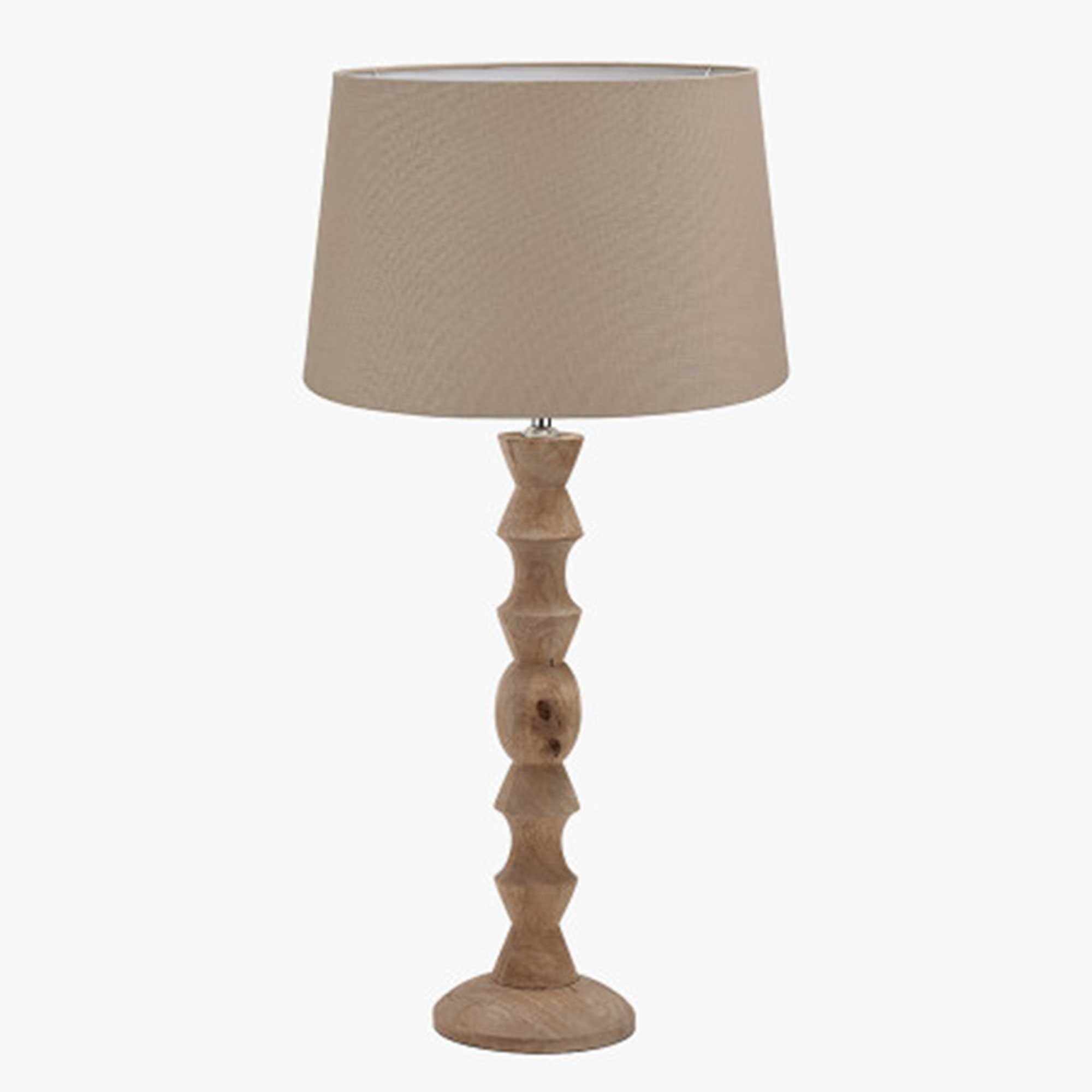 Tall Wooden Bobbin Table Lamp, Brown | Barker & Stonehouse