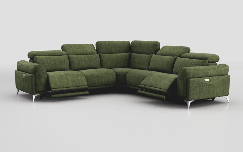 Green Fabric Gattolino 2 Corner 2 Power Sofa with Manual Head Tilt