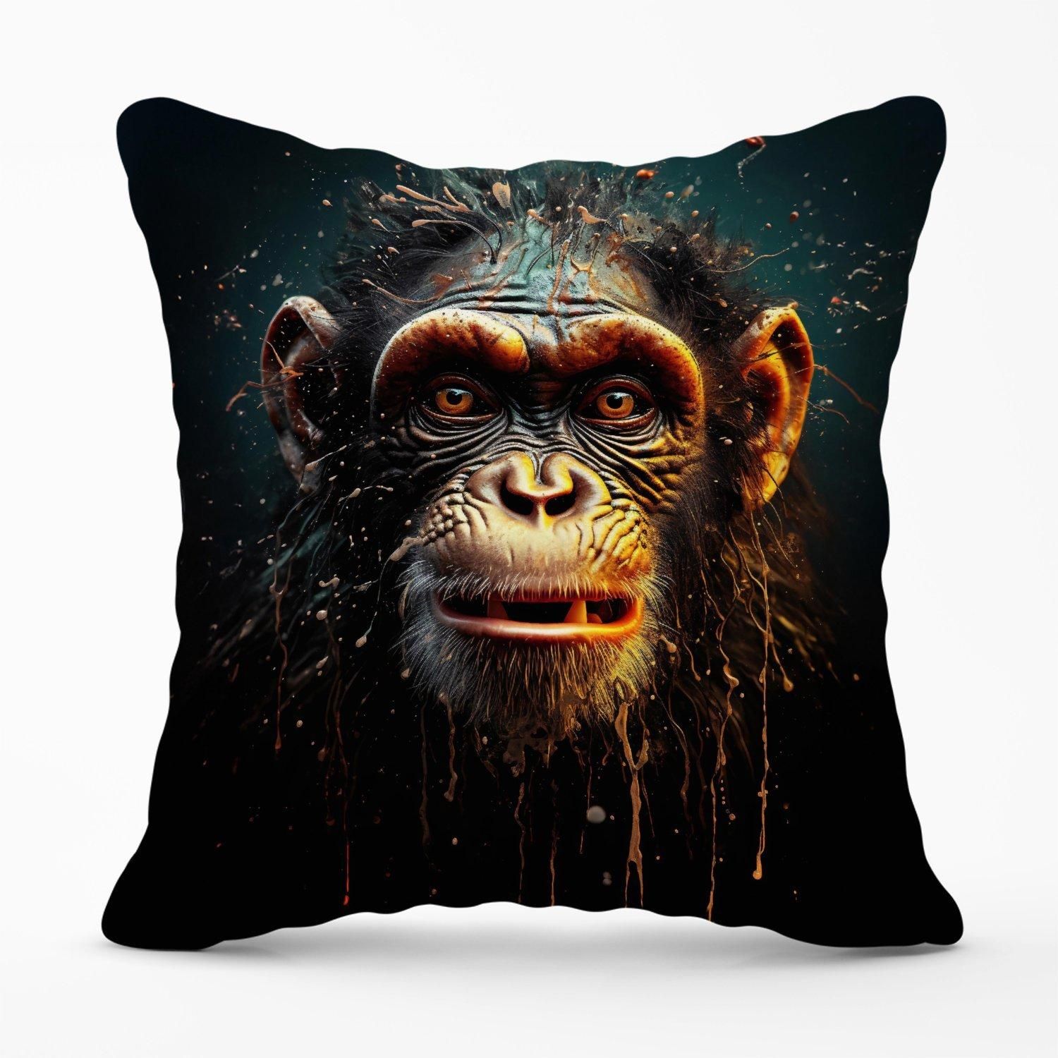 Warren Reed - Designer Splashart Monkey Face Outdoor Cushion in Black