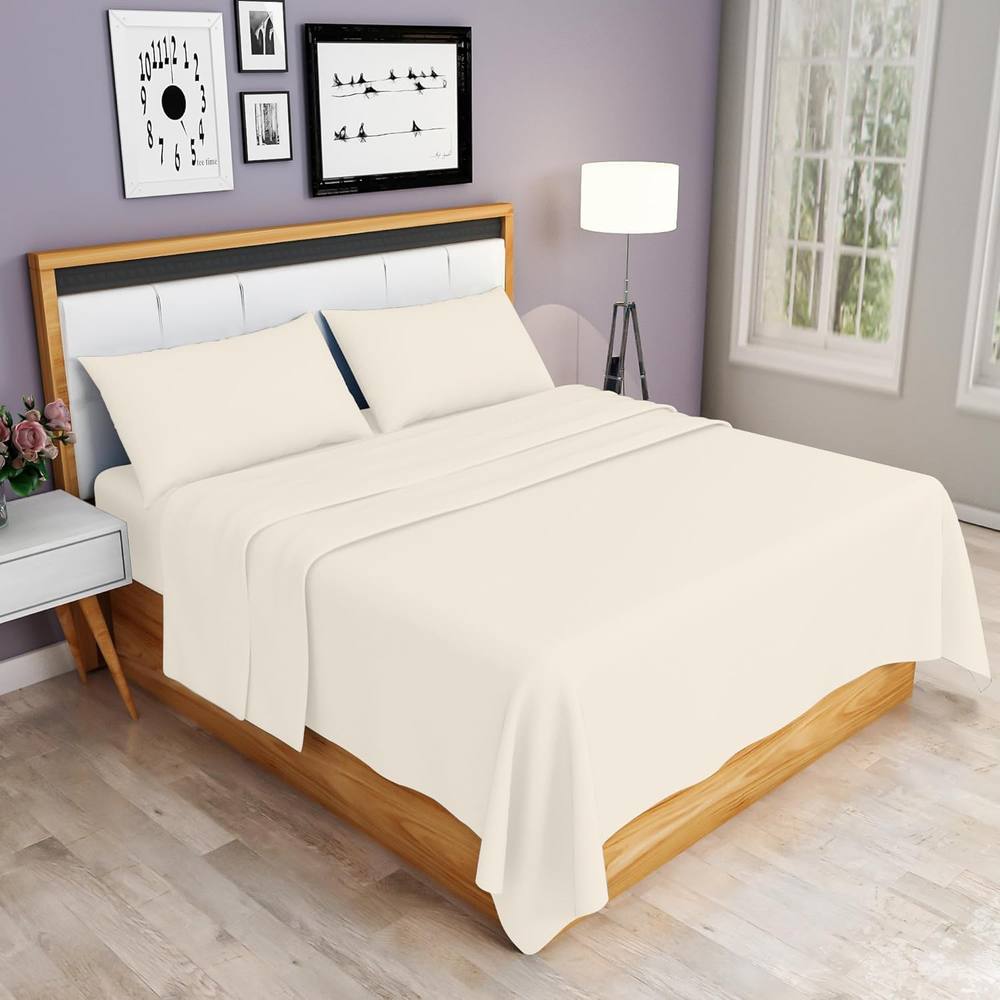 Homes-Linen 100% Egyptian Cotton Thread Count 200 Hotel Quality Flat Sheet in Cream