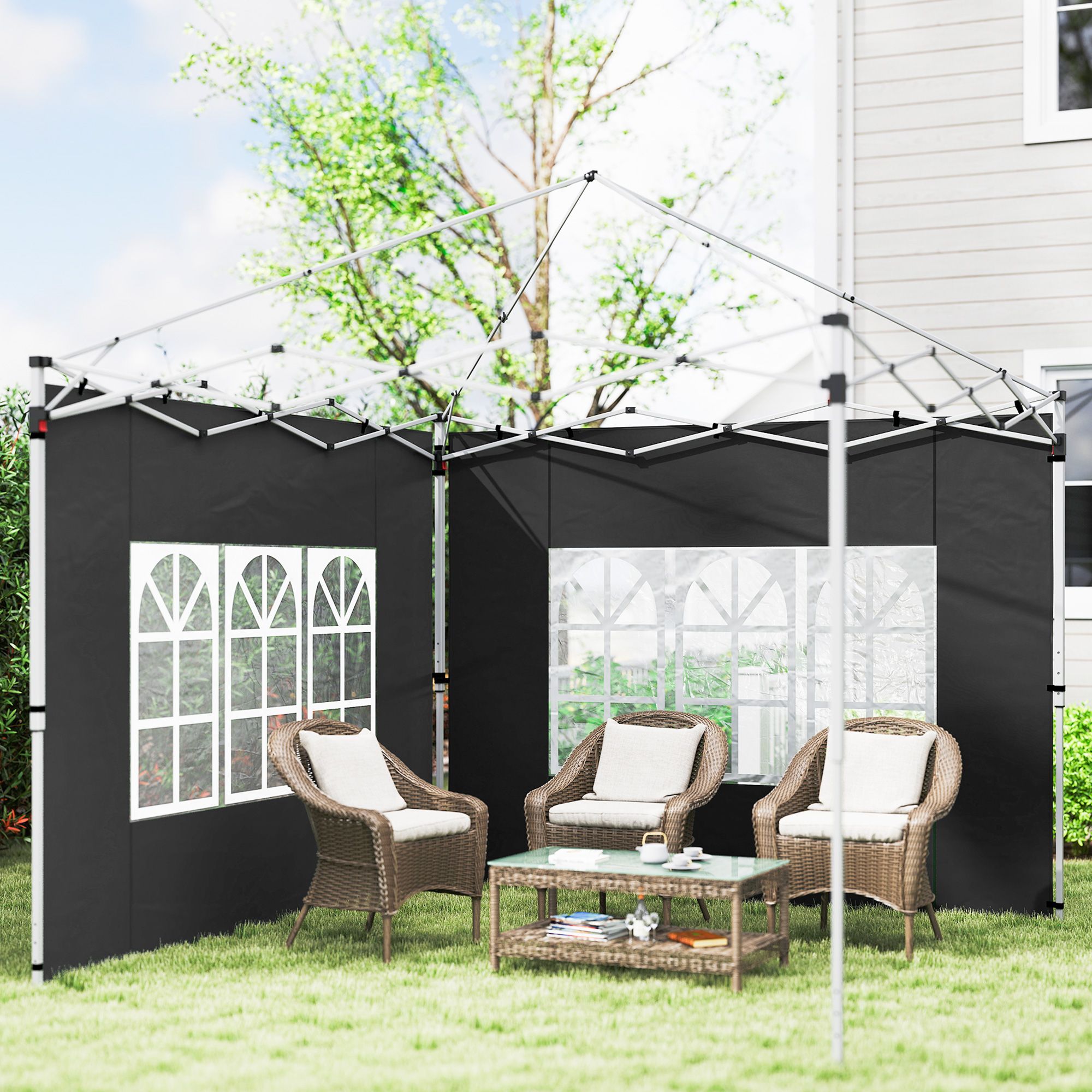 OUTSUNNY Gazebo Side Panels for 3x3(m) or 3x4m Pop Up Gazebo, 2 Pack in Black
