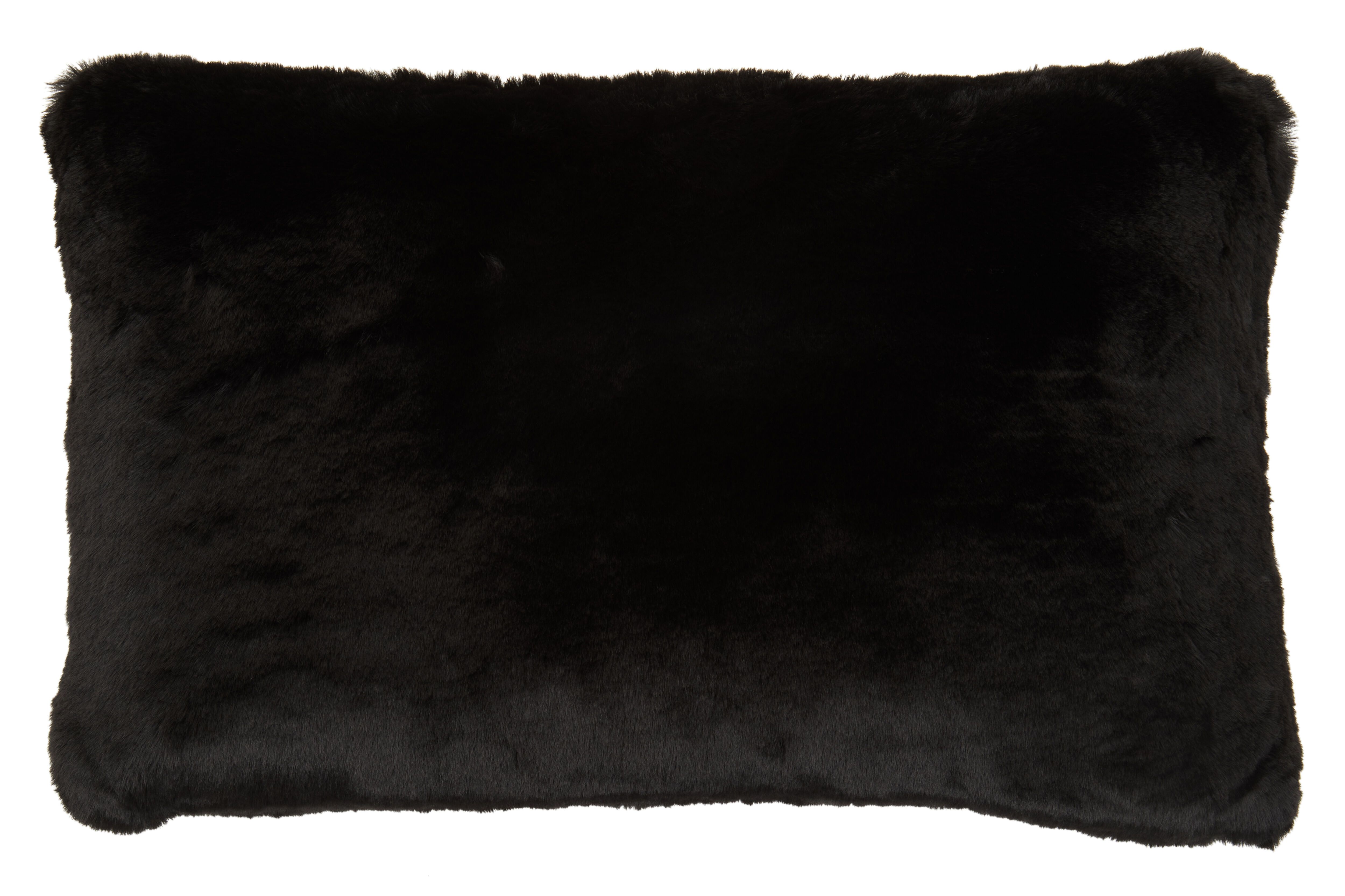 Orsina Rectangular Red Wine Faux Fur Cushion, Soft Feather Filled Decorative Cushion For Sofa & Bedroom in Black