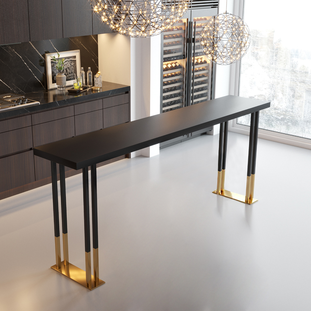 Hover 1600mm Black Rectangle Bar Table Indoor in Gold Legs