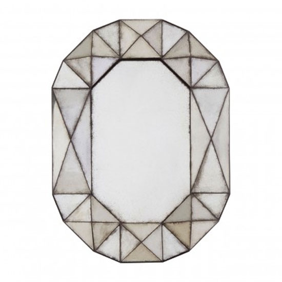 Raze Oval Geometric Wall Bedroom Mirror In Antique Silver Frame
