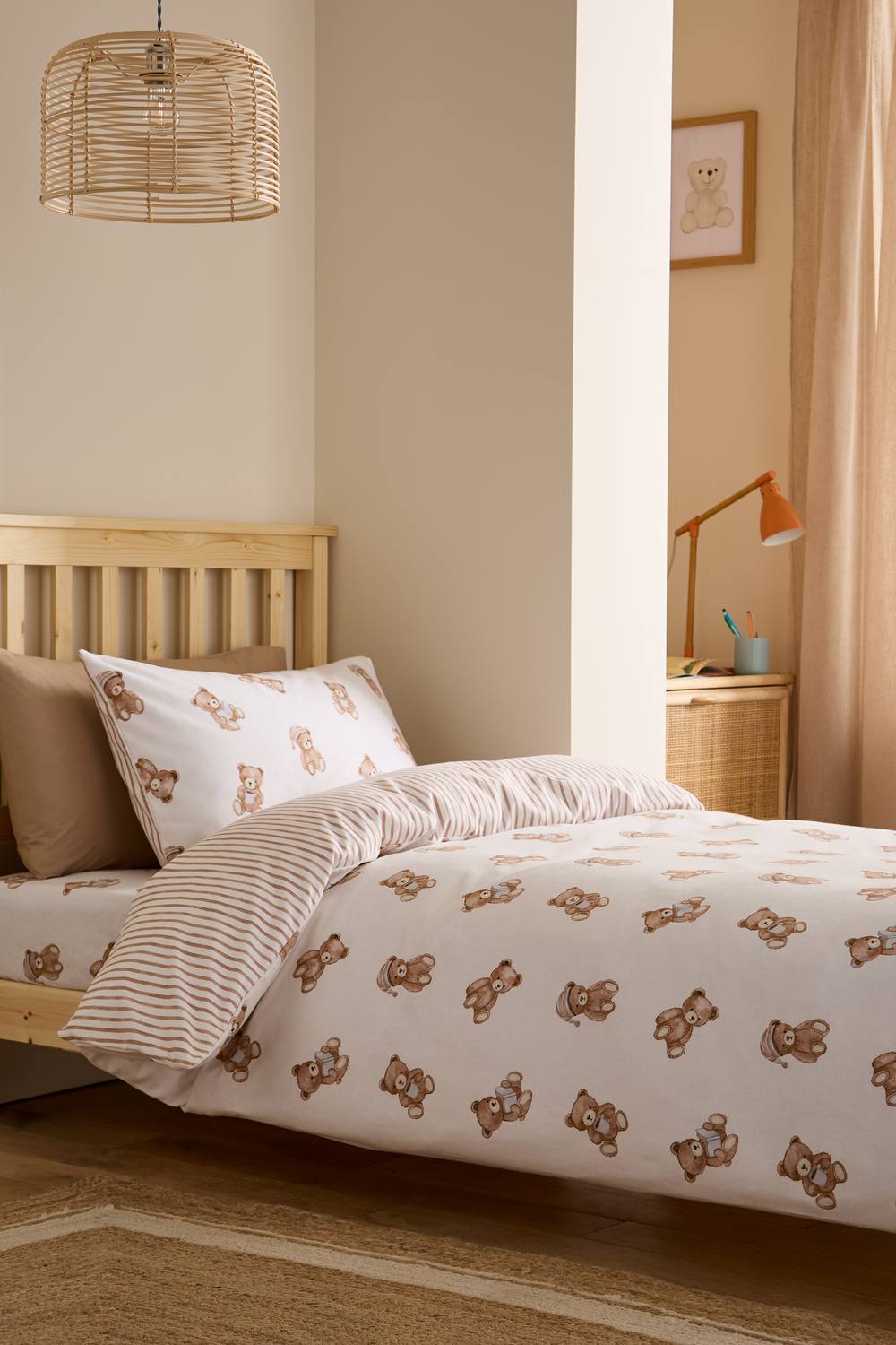 Catherine Lansfield 'Brushed Teddy Bear' Cotton Reversible Duvet Cover Set in Cream