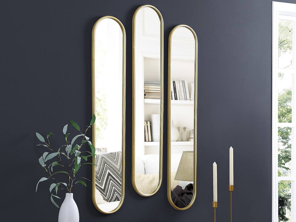 Vente-unique Set Of 3 Oval Mirrors - L 23 X H 120 Cm - Metal - Gold - JAYLEN