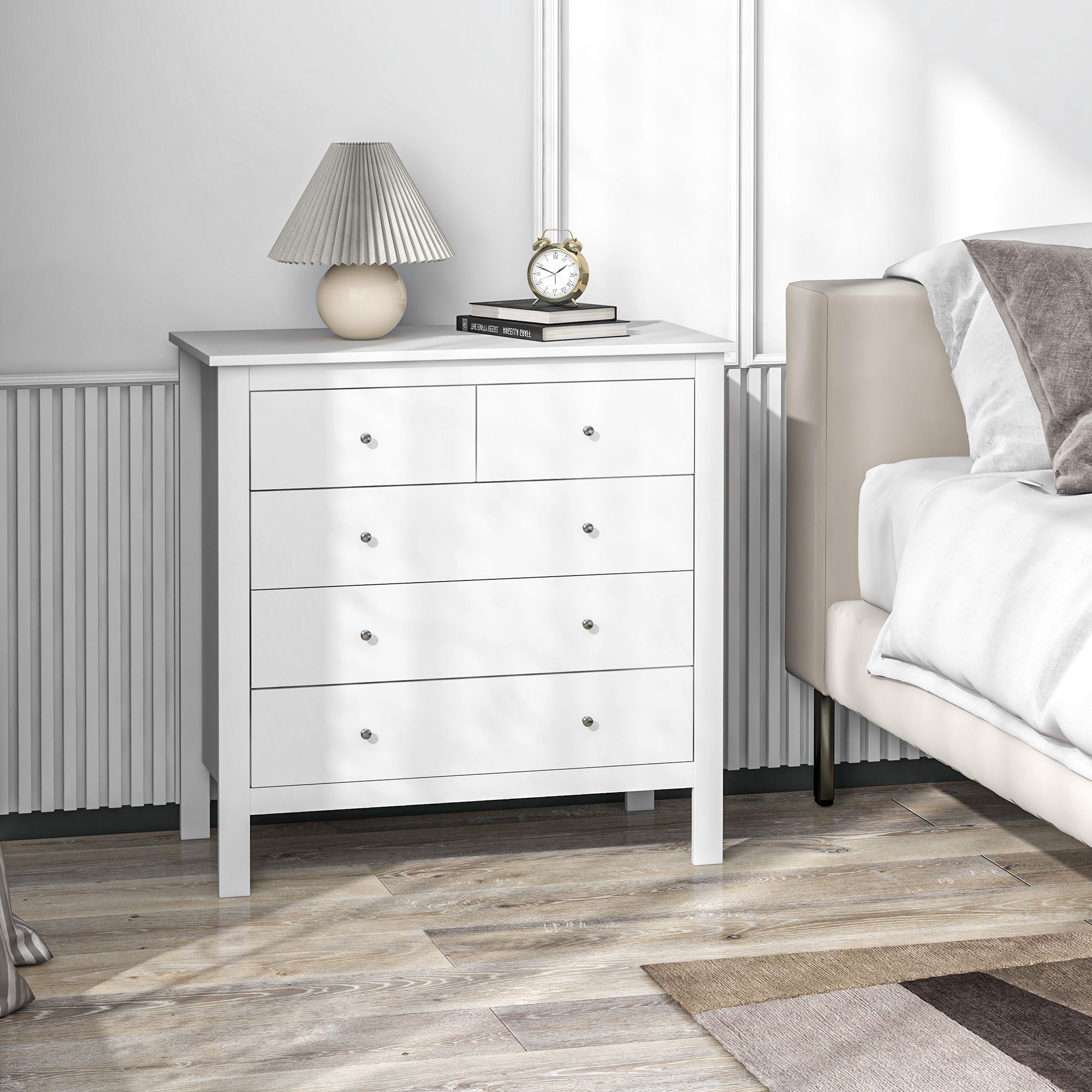 HOMCOM Chest of Drawers 5 Drawer Dresser for Bedroom Storage Cabinet in White