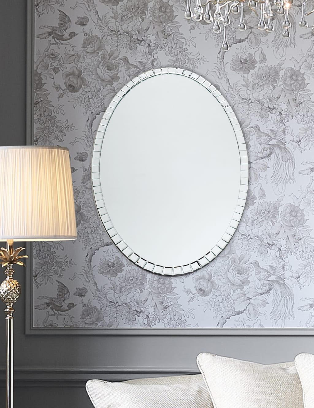Laura Ashley Marcella Oval Wall Mirror Silver