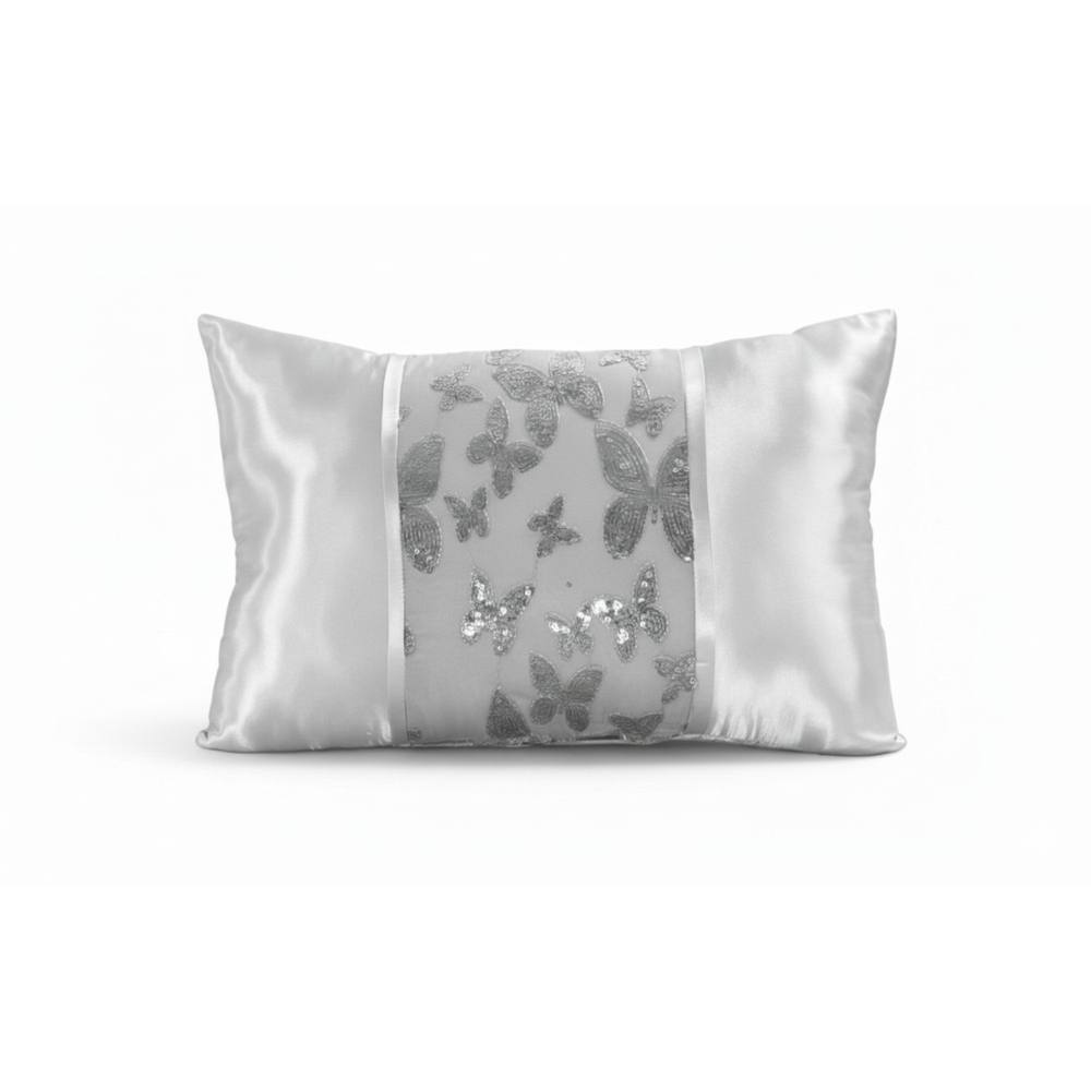 Snug City Oblong Butterfly Sequin Cushion Luxury Rectangular Decorative Accent in Silver