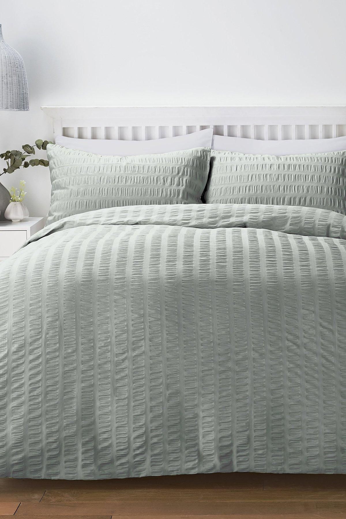 Serene 'Honley Seersucker' Textured Duvet Cover Set in Duck Egg Blue