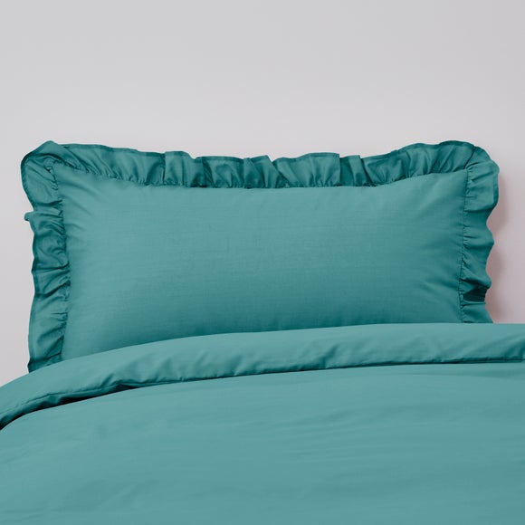 Non Iron Plain Dye Aqua Frilled Pillowcase