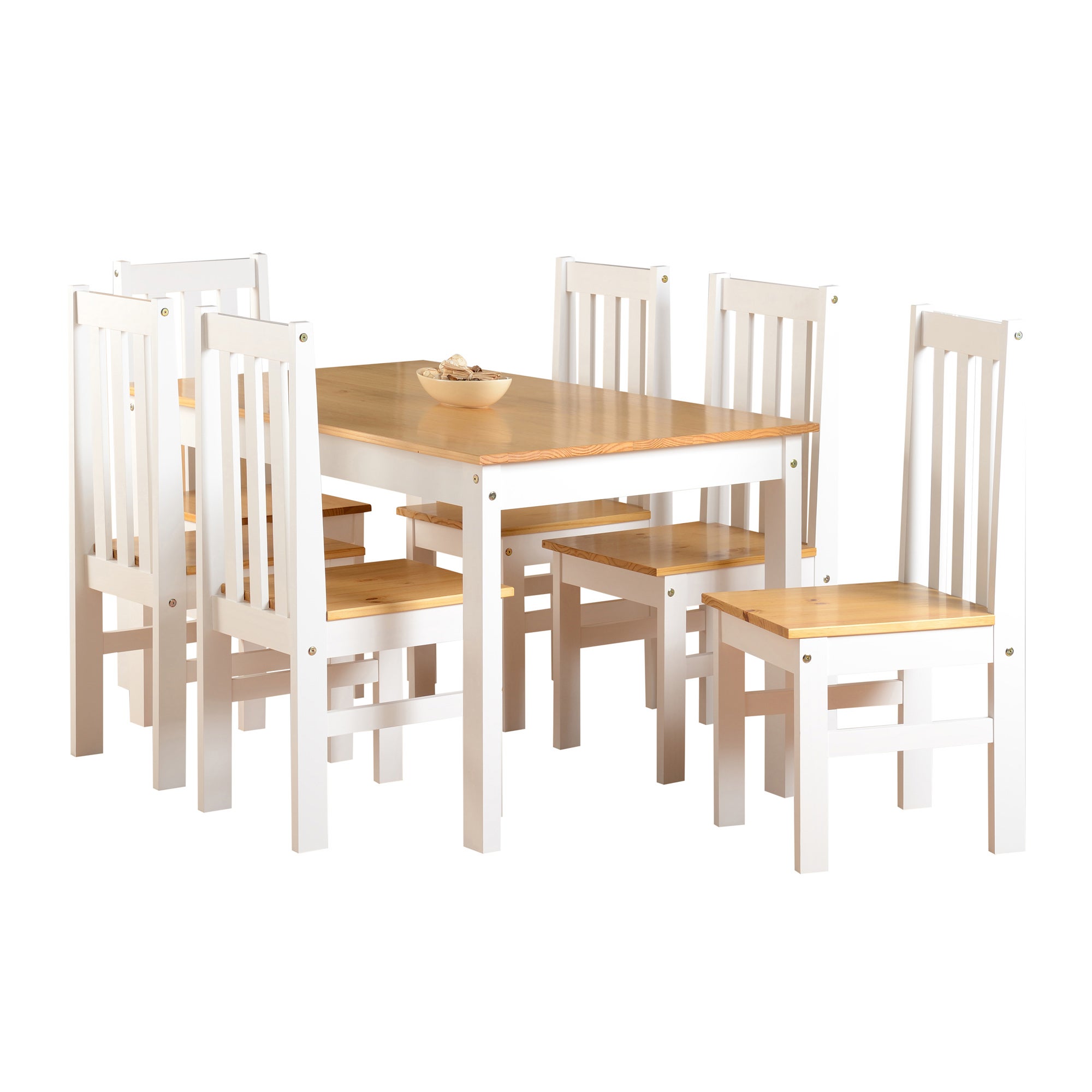 Ludlow 6 Seater Rectangular Dining Table with 6 Chairs, White Pine