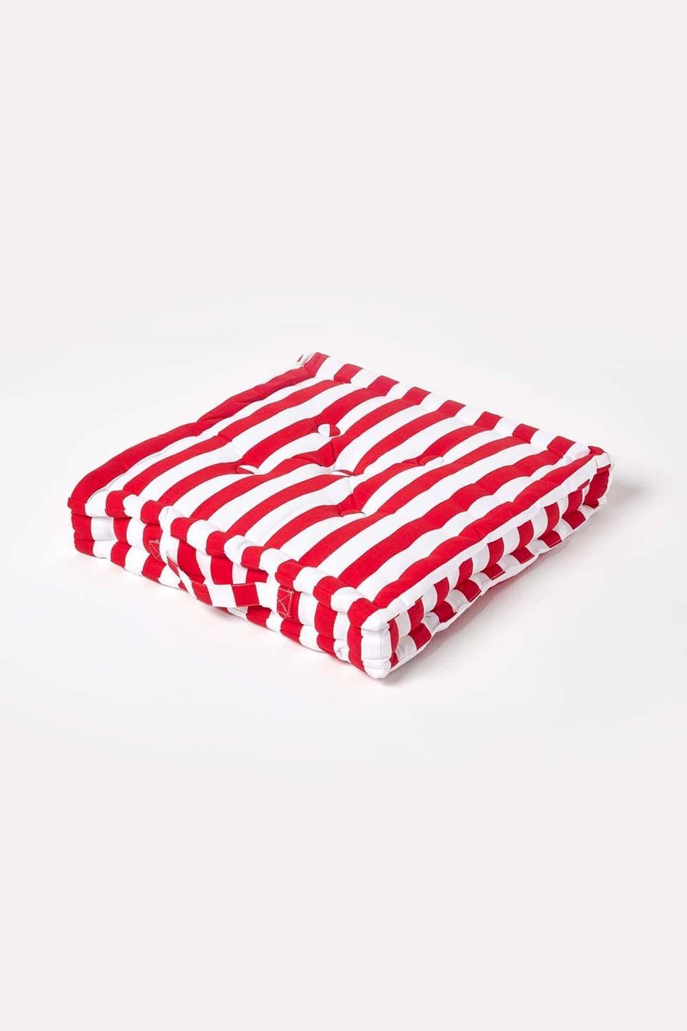 Homescapes Cotton Thick Stripe Floor Cushion in Red