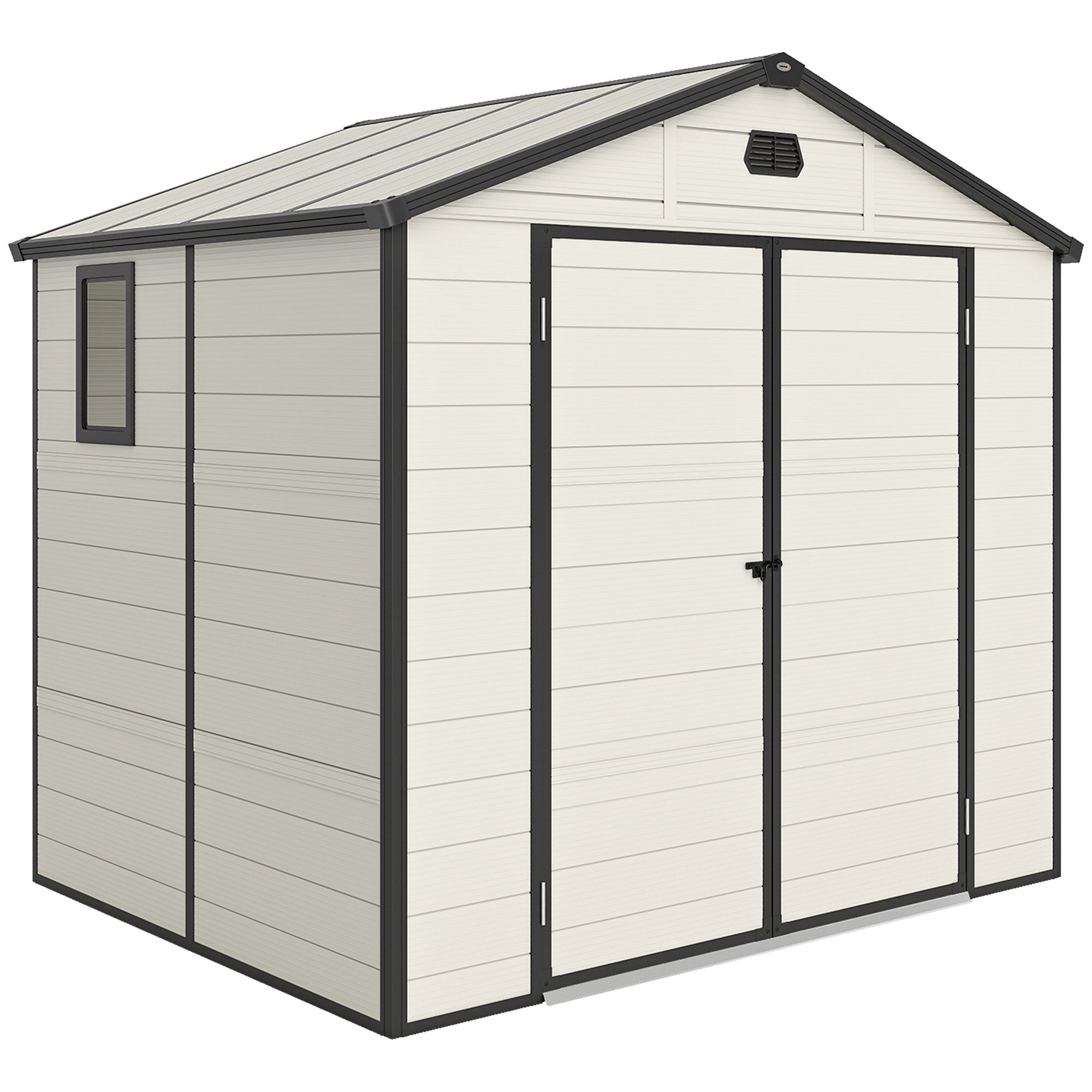 OUTSUNNY 8 x 6ft Garden Shed Storage w/ Foundation Kit, Vents, Cream White 2