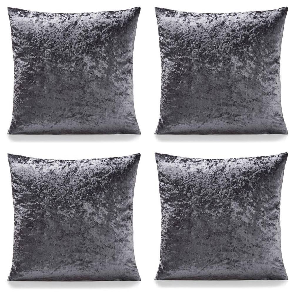 Luxury Living Crushed Velvet Cushions Set of 4 With Fibre Filled Pads in Charcoal