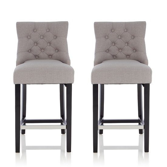 Calvia Bar Stools In Grey Fabric With Black Legs In A Pair