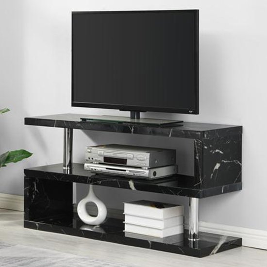 Miami Contemporary TV Stand In Black Gloss Milano Marble Effect