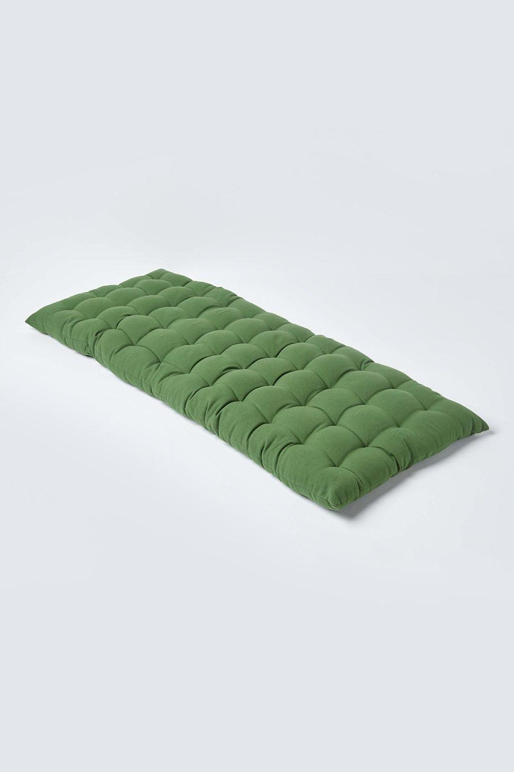 Homescapes Garden Bench Cushion Luxury 2 Seater Cotton Indoor Outdoor Pad, 108 x 42cm in Dark Olive