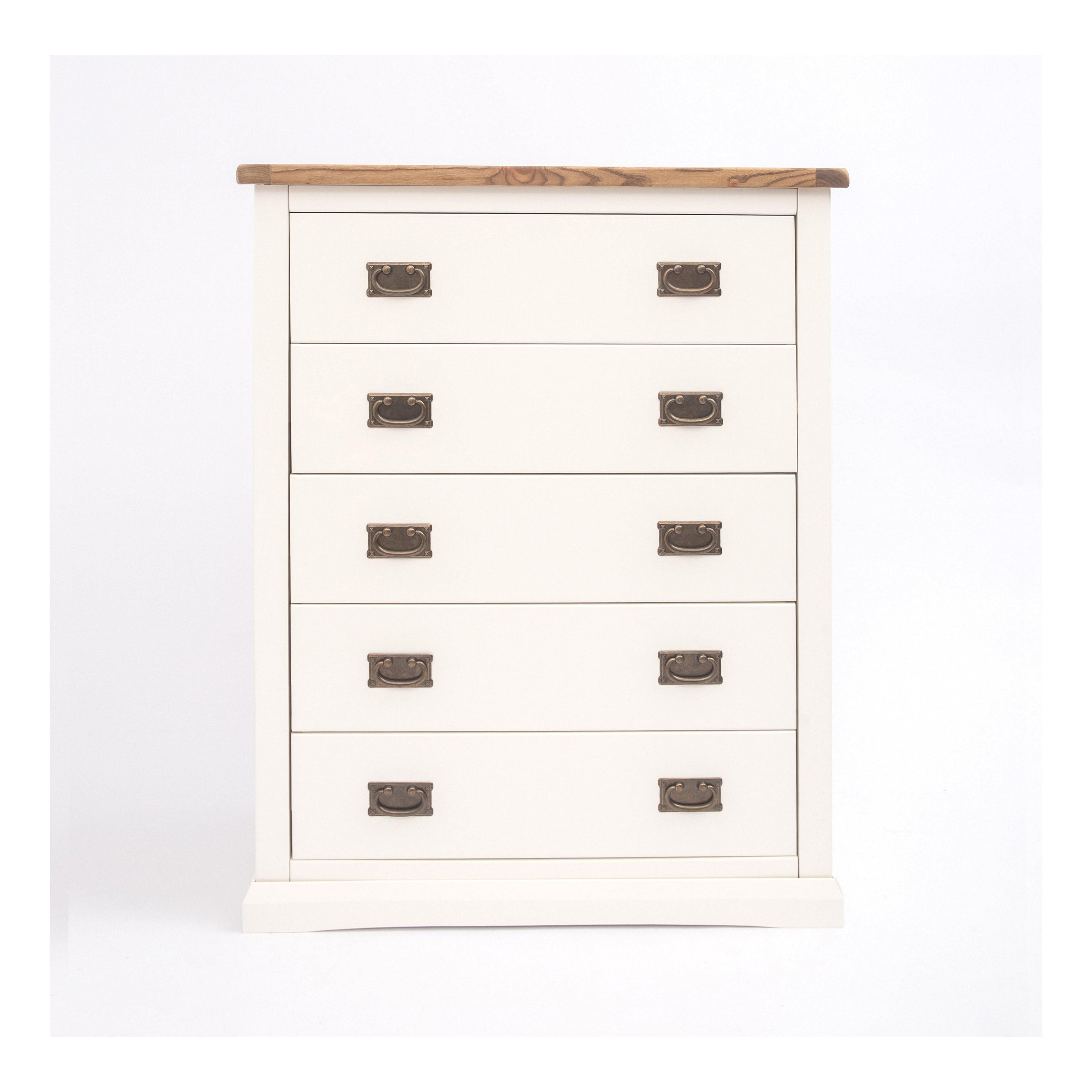 Cabinet Bits Cosenza 5 Drawer Chest of Drawers Bras Drop Handle in Off-White
