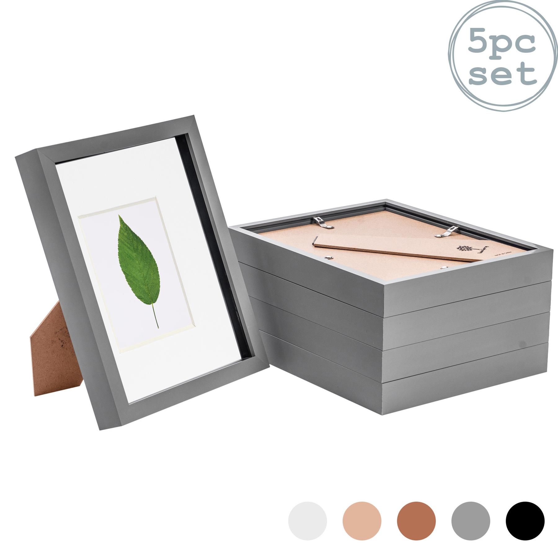 Nicola Spring 3D Box Photo Frames - 8 x 10" with 4 x 6" Mount - Ivory Mount - Pack of 5 in Grey