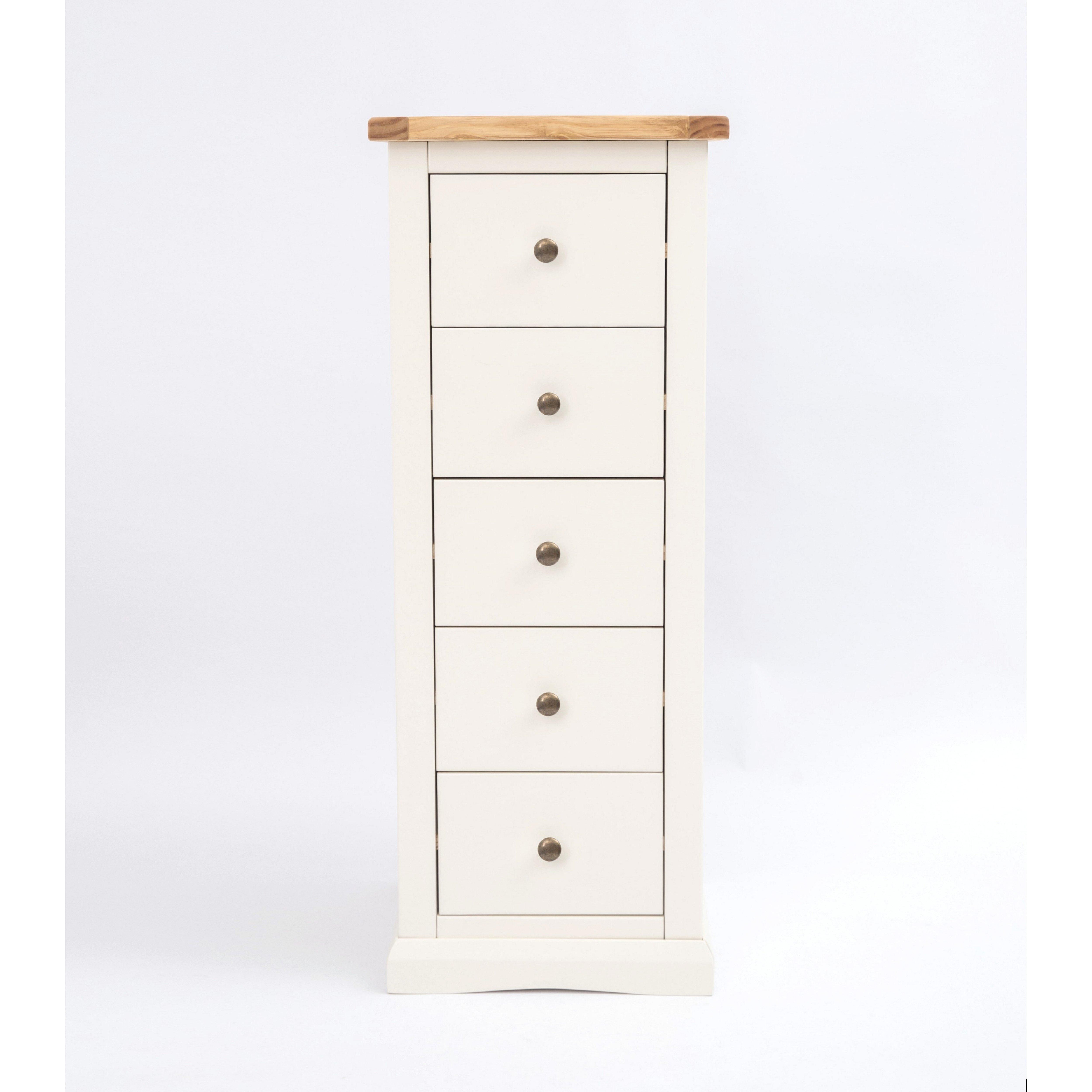 Cabinet Bits Castelli 5 Drawer Narrow Chest of Drawers Brass Knob in Off-White