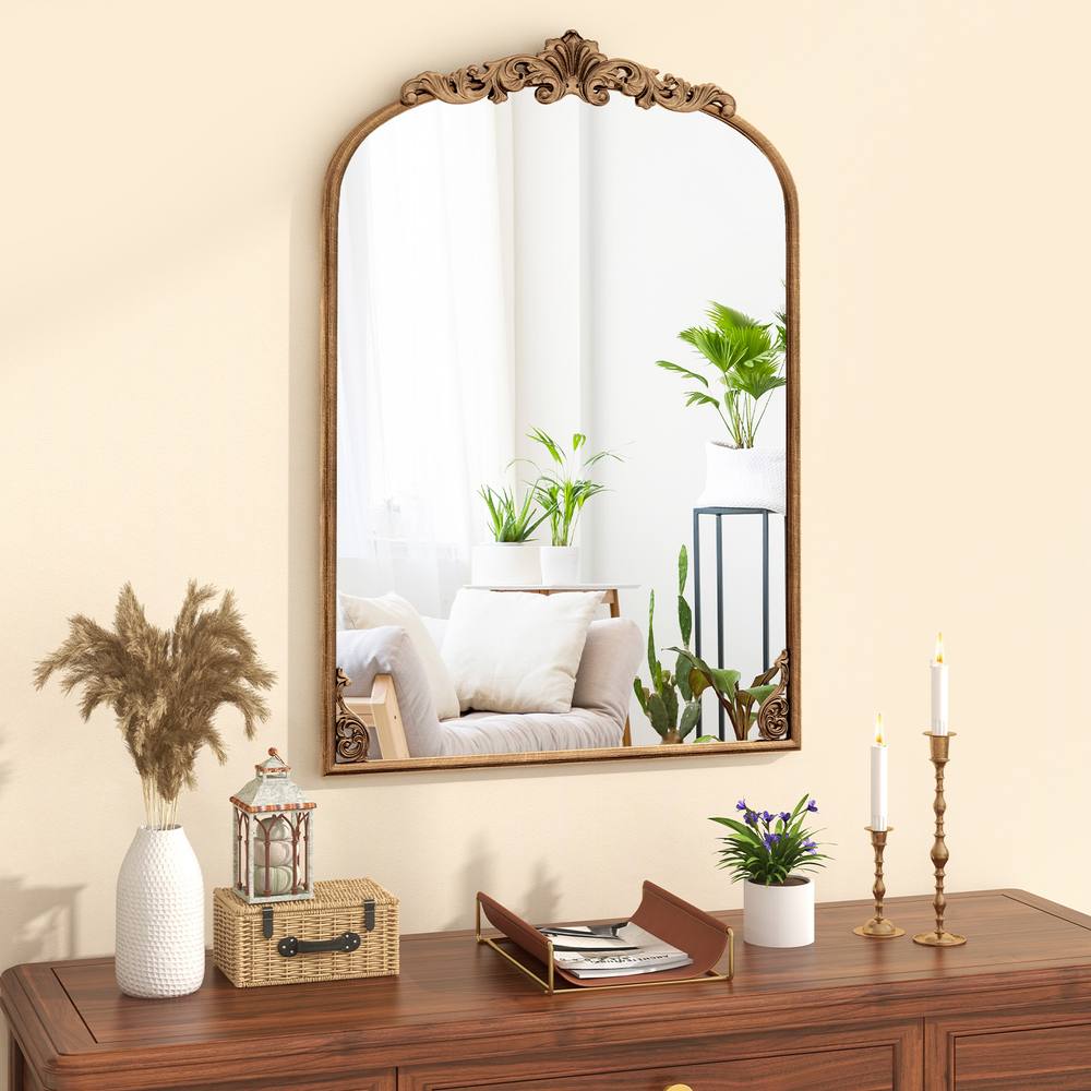 Costway Antiqued Gold Wall Mirror 95cm x 66cm Dramatic Arched Mirror