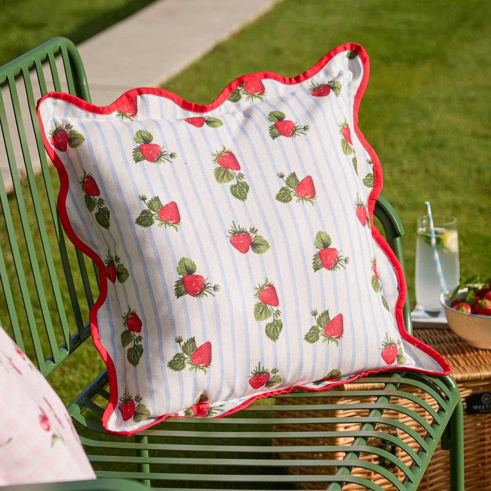 Furn Fruits Strawberries Striped Outdoor Cushion in Blue