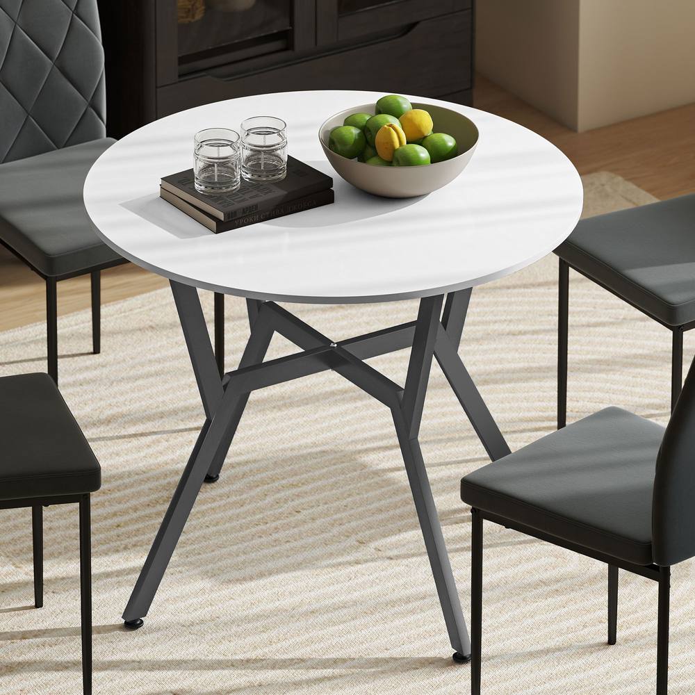 HOMCOM Small Kitchen Table with Black Steel Legs, Dining Table in White