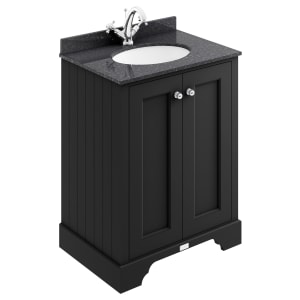 Bayswater Victrion Matt Black Traditional Freestanding Vanity Unit & Black Marble Top Basin - 600mm