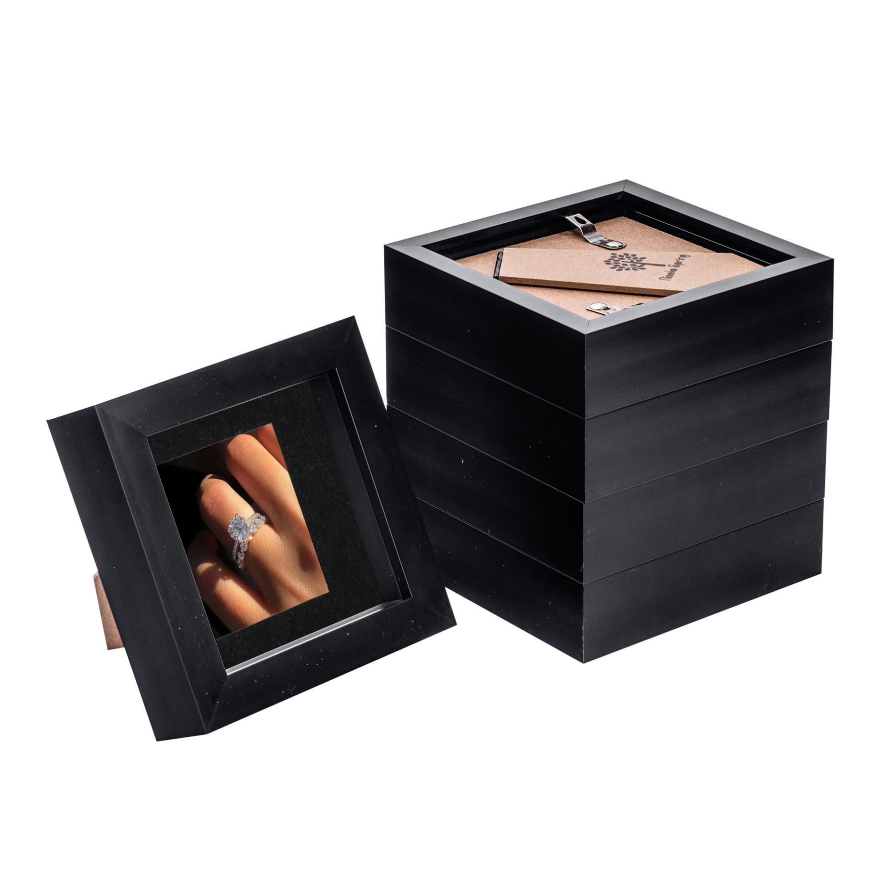 Nicola Spring 3D Box Photo Frames - 4 x 4" with 2 x 2" Mount - White Mount - Pack of 5 in Black