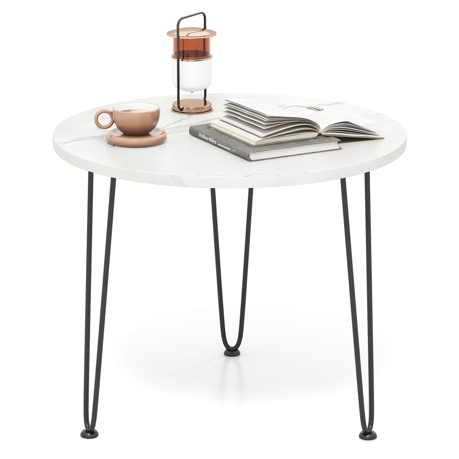 Costway Round Coffee Table Small Faux Marble Accent Table in White