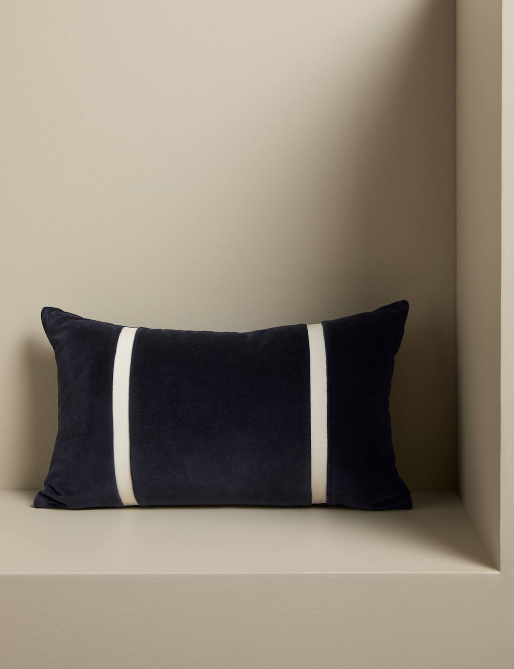 M&S X Kelly Hoppen Pure Cotton Double Stripe Bolster Cushion Navy Mix