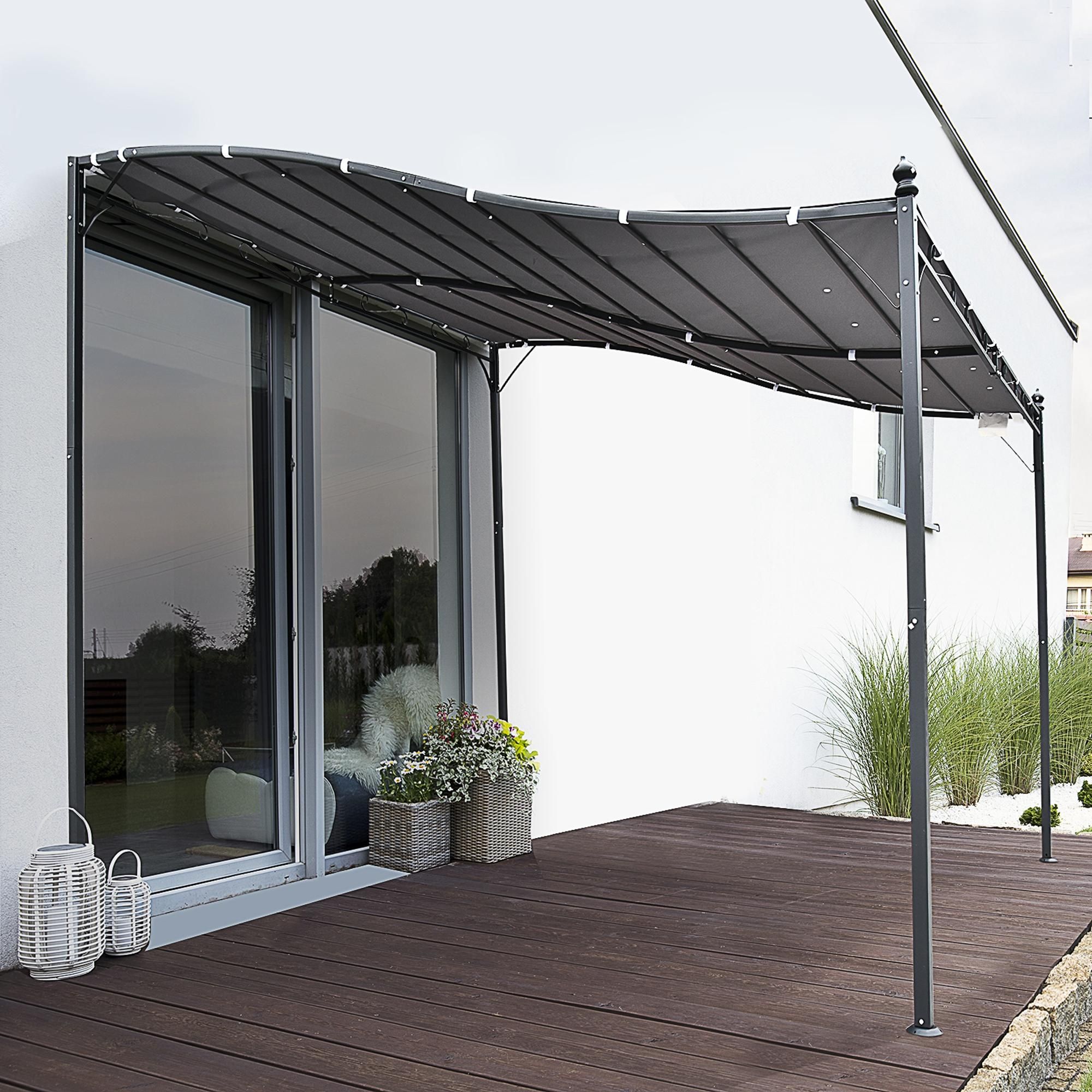 OUTSUNNY 3 x 3M Wall Mounted Awning Free Stand Canopy Shade Garden Porch Pergola in Grey