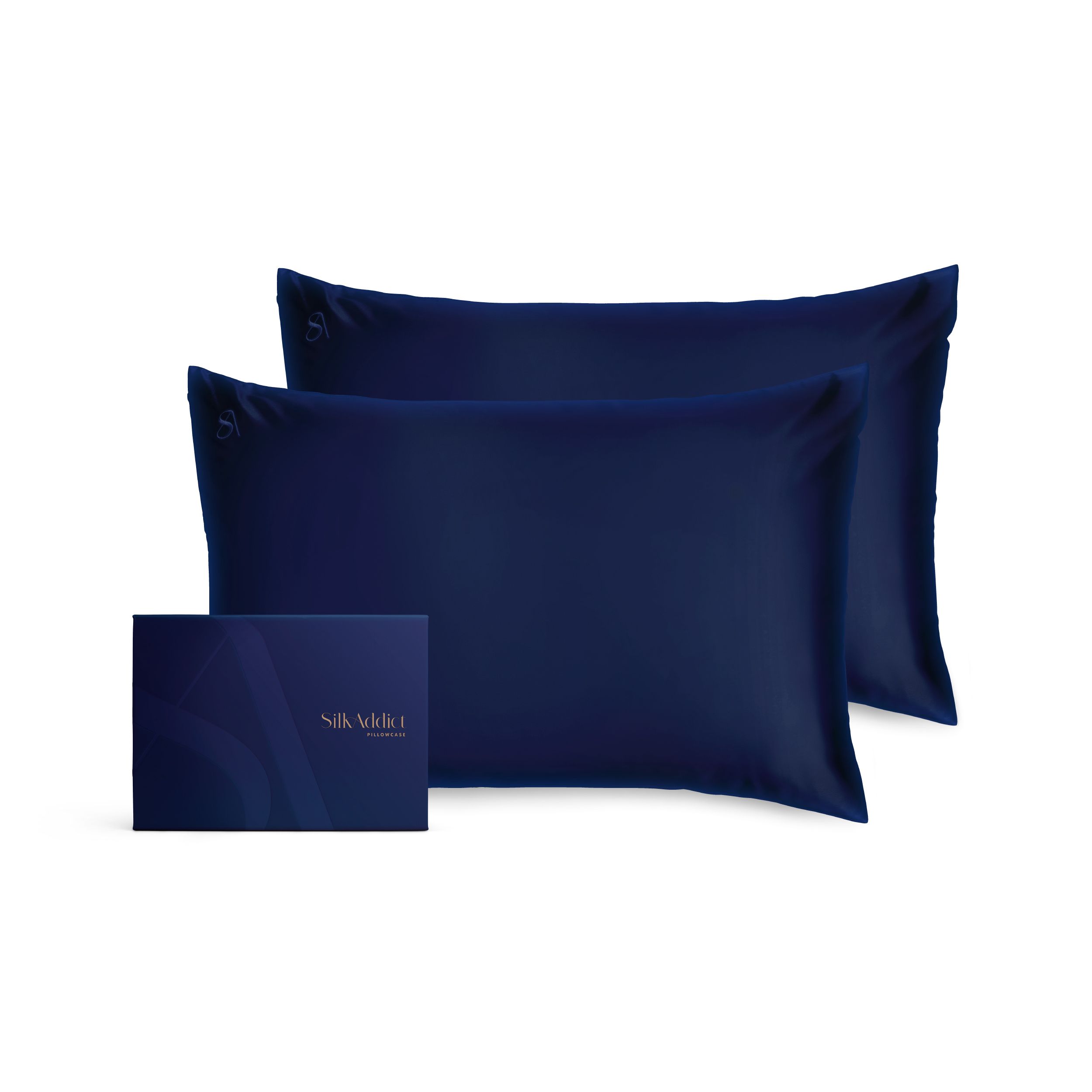Silk Addict 100% Mulberry Silk Pillowcase Twinpack - Caramel in Navy