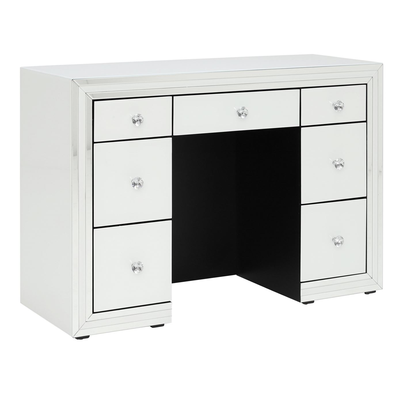Krystal 7 Drawer Dressing Table, White Glass and Mirror