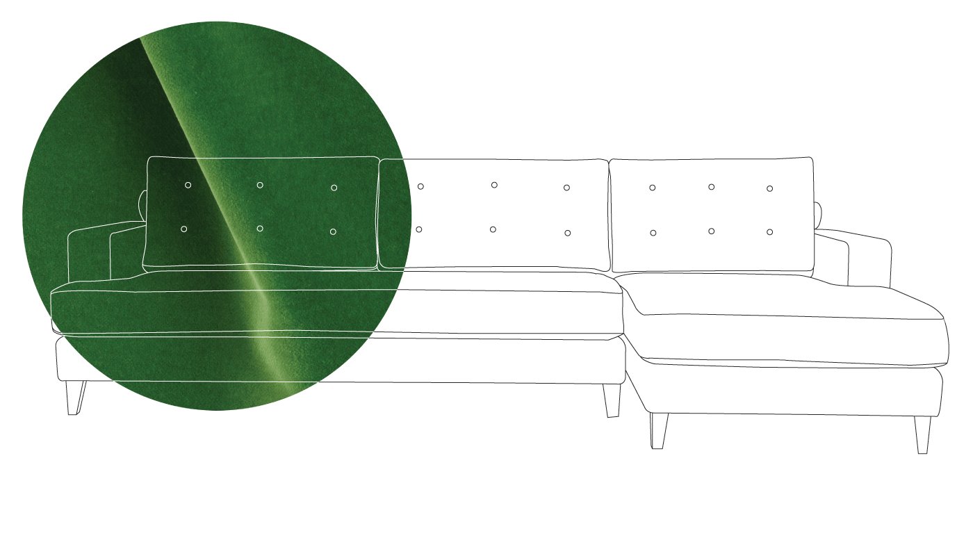 Heal's Mistral Right Hand Corner Sofa Varese Velvet Emerald Black Feet
