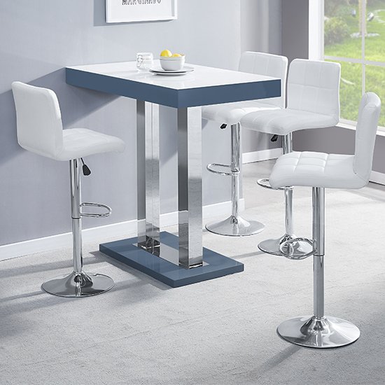 Caprice Grey White Gloss Bar Table With 4 Coco White Stools