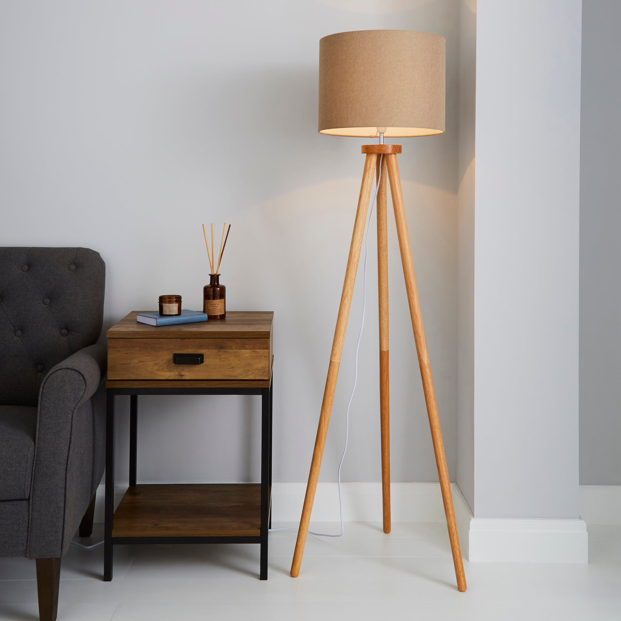 Jandia Wooden Tripod Natural Floor Lamp Natural