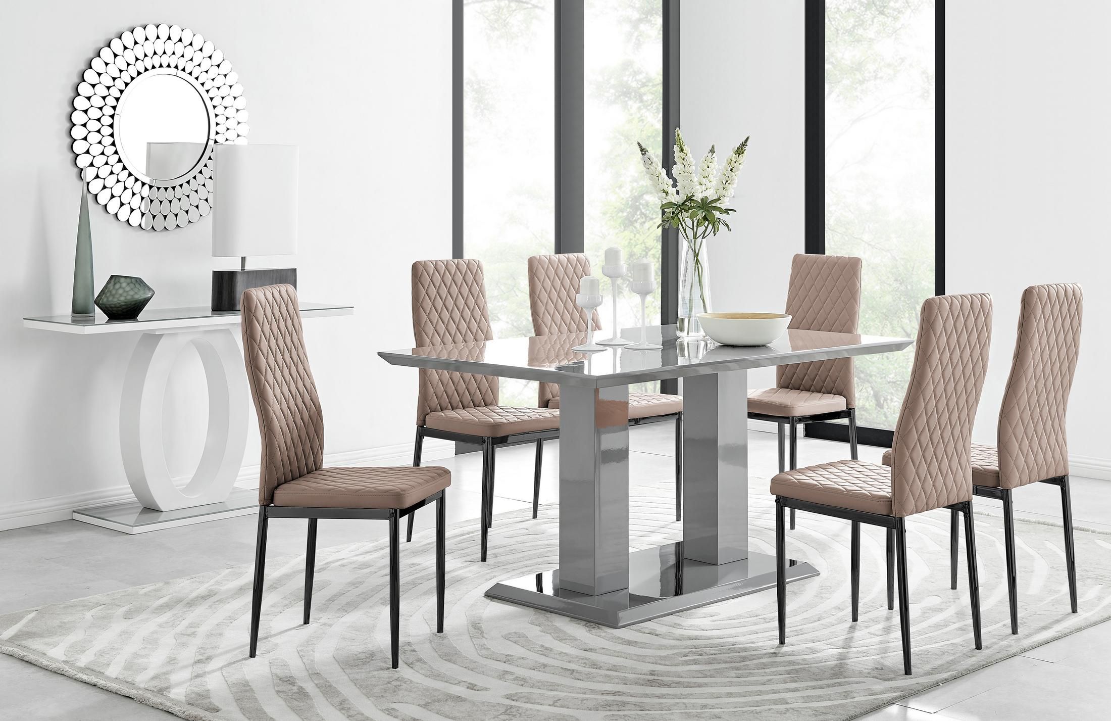 FurnitureboxUK Imperia 6 Grey Dining Table & 6 Milan Black Leg Chairs in Beige