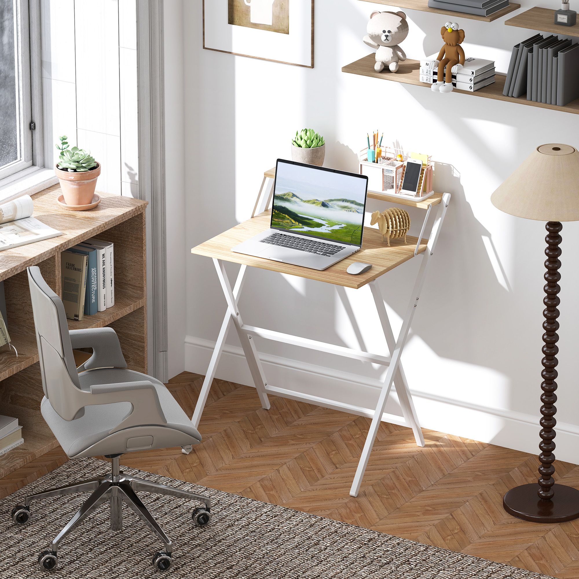 HOMCOM 70 cm Folding Computer Desk for Small Spaces Bedroom in Natural
