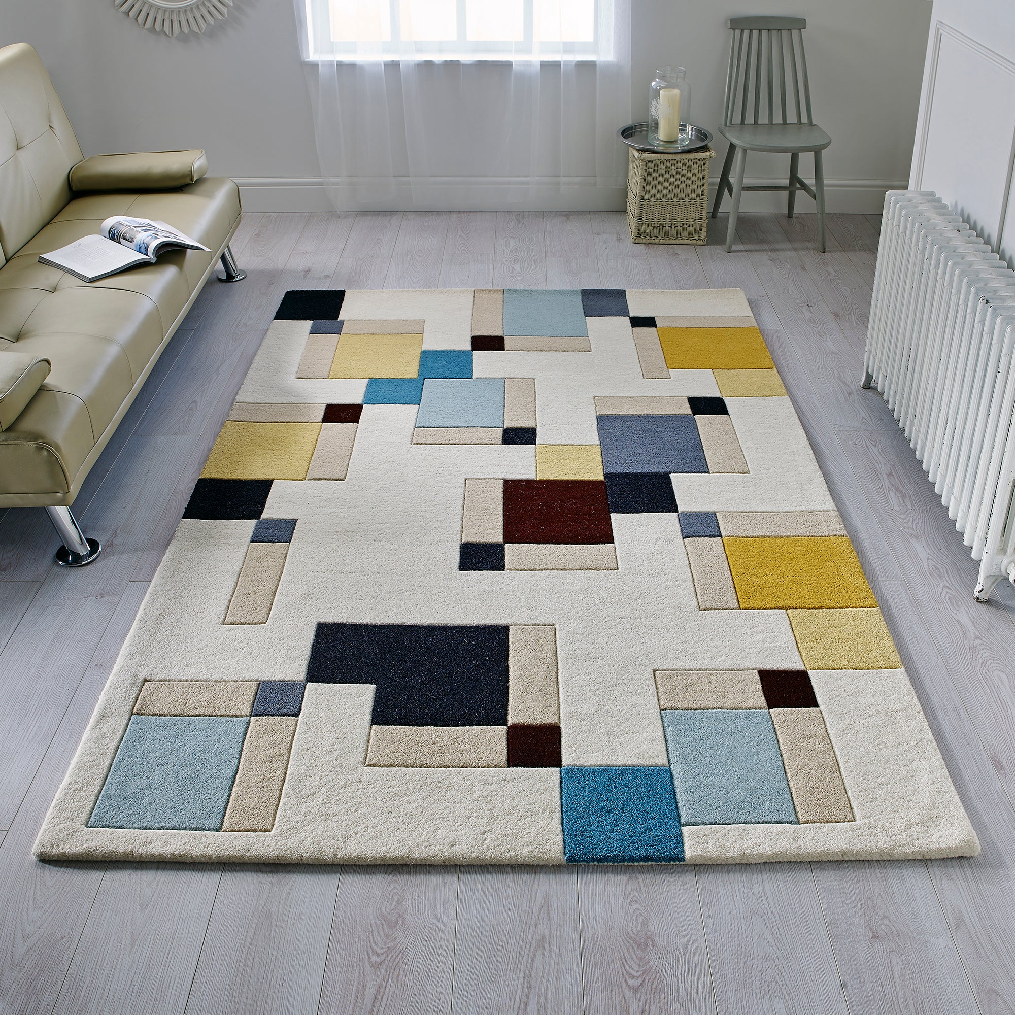 Illusion Abstract Blocks Rug Blue/Yellow/Black