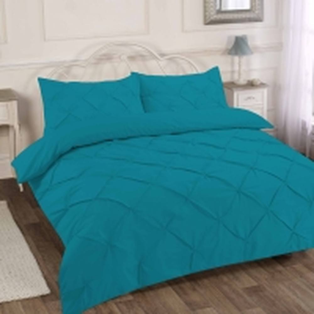 Homes-Linen Luxury Alexandra Pintuck Pleated Duvet Cover Set in Teal
