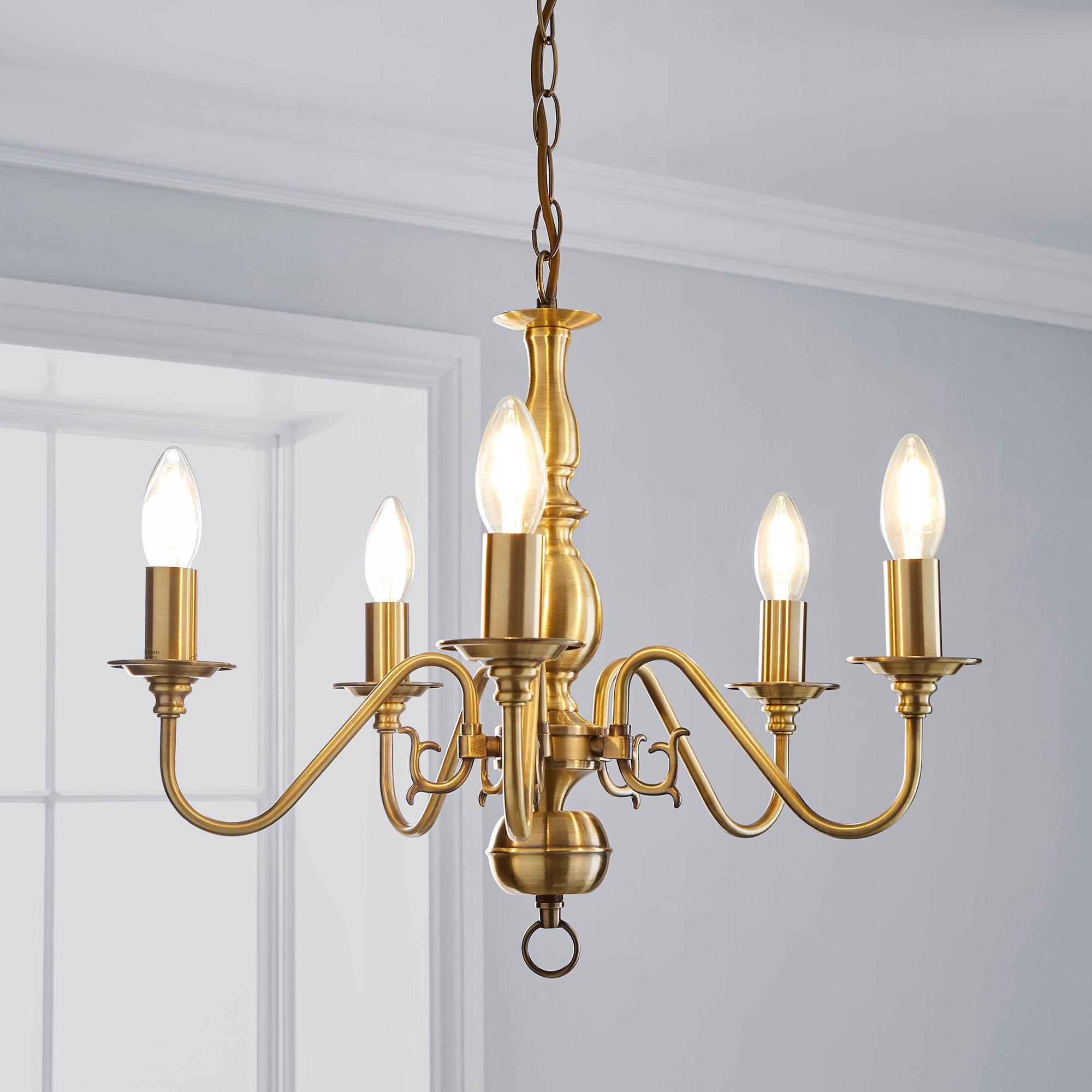 Augusta 5 Light Antique Brass Candelabra Ceiling Fitting Antique Brass