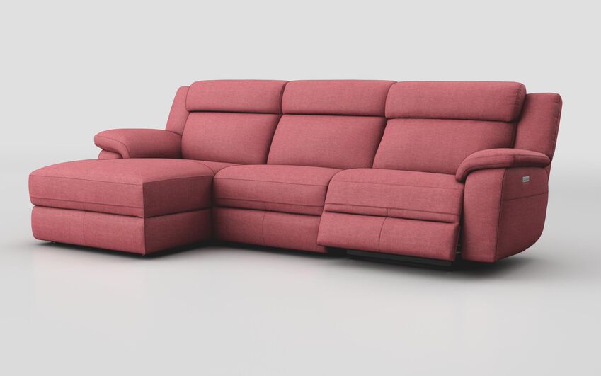 Pink Fabric Sarsina 3 Seater Sofa Right Hand Facing Power & Left Hand Facing Lounger with Head Tilt