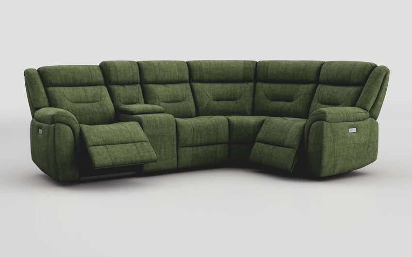 Green Fabric Ainsdale 2 Corner 1 Power Sofa with Console